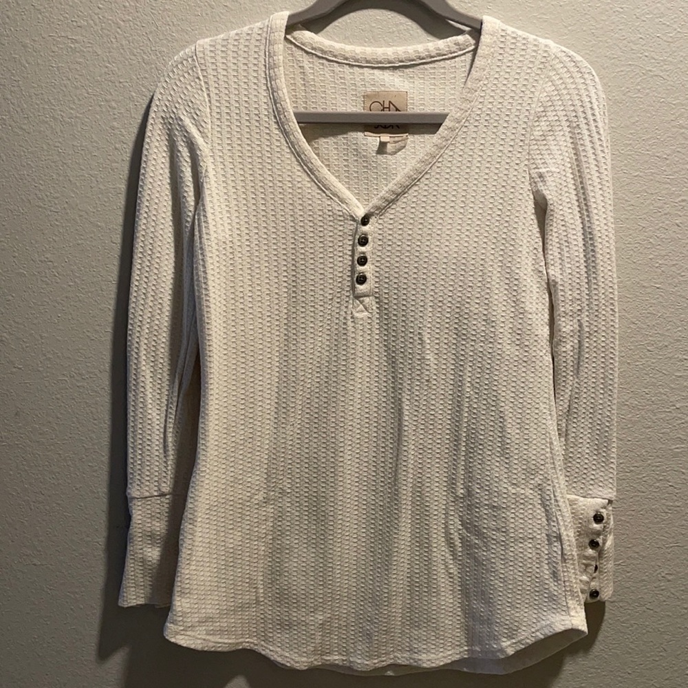 Long Sleeve White Waffle Shirt